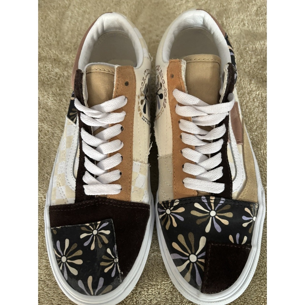 VANS PATCHWORK Brown Floral Women's 7 Mens 8.5 Shoes Dreamer Tan Groovy.
